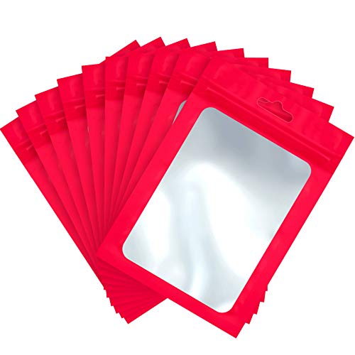 100 Stück Beutel Geruchssichere Beutel Wiederverschließbare Beutel für Kleine Unternehmen mit Holografischen Beuteln mit Klar Fenster (Rot, 3,1 x 5,1 Zoll) von Boao