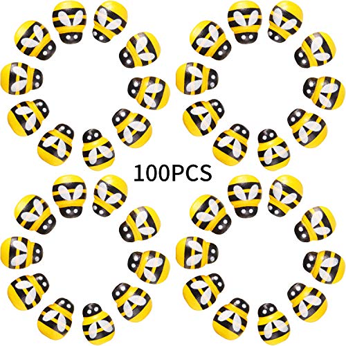 100 Stücke Kleine Holz Biene Selbstklebende Mini Biene Holz Sticker Biene für Verschönerung, Karten Herstellung, Dekoration, Gelb von Boao