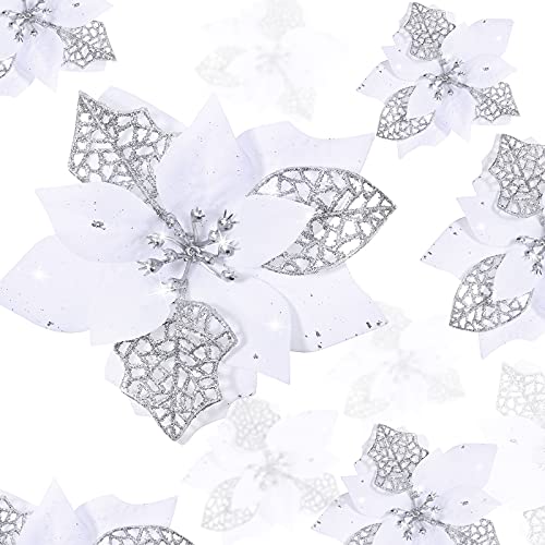 24 Stücke Weihnachten Funkeln Weihnachtsstern Blumen Funkeln Künstliche Weihnachten Blumen Hochzeit Weihnachtsbaum Neujahr Ornamente (Weiß) von Boao