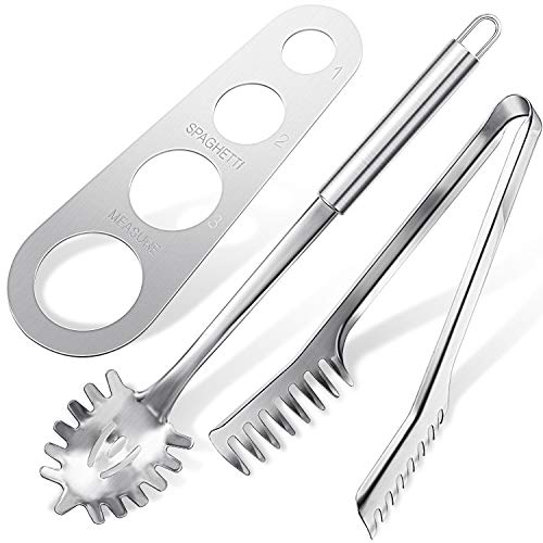 3 Stücke Spaghetti Server Set, Edelstahl Spaghetti Zange, Edelstahl Pasta Löffel Server Gabel und Spaghetti Messen Werkzeug Nudel Portions Kontroll Geräte für Nudeln Servieren von Boao