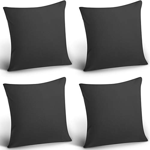 4 Stück dekorative wasserdichte Outdoor-Kissenbezüge, quadratisch, Terrasse, Balkon, Garten, wasserdichter Kissenbezug, PU-Beschichtung, Kissenhülle für Couch, Bett, Sofa, Zelt, 45,7 x cm (schwarz) von Boao