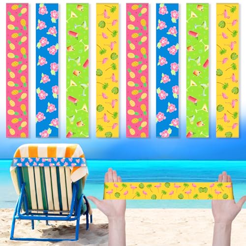 8 Stück Handtuchbänder Handtuch Stuhl Clips Gummi Strandtuch Clips Poolstuhl Handtuchhalter Strandstuhl Handtuchgurt Winddicht Strand Elastische Stuhlbänder für Schwimmen Sommer (Fruchtsttil, 40x4 cm) von Boao