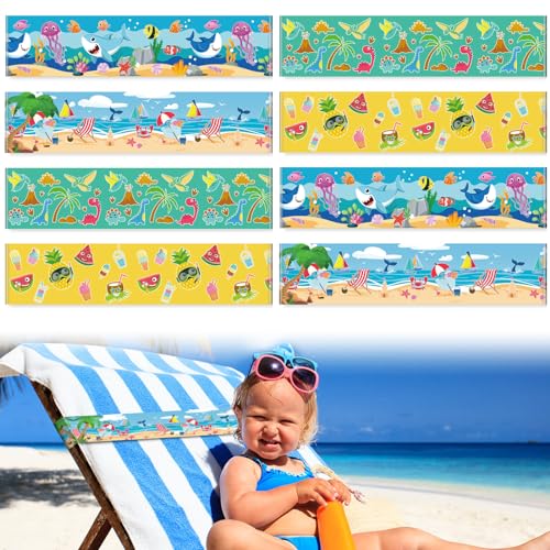 8 Stück Handtuchbänder für Strandstühle, Kreuzfahrt-Handtuch-Clips für Lounge, Strand, Pool, Stühle, Handtuchhalter, elastisch, winddicht, Strandzubehör für den Sommer (Meerestiere, 30 x 4 cm) von Boao