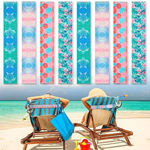 8 Stück Handtuchbänder für Strandstühle Handtuchclips für Poolstühle Lounge Strand Kreuzfahrt Stuhl Handtuchgurt Halter Elastisch Winddicht Strandzubehör für Sommer (Meeresschildkröten-Stil, 40x5 cm) von Boao