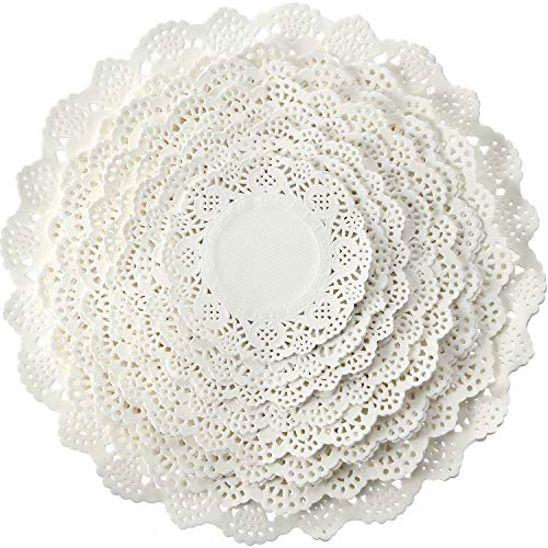 Boao 160 Stücke Verschiedene Größen Runde Spitze Papier Deckchen Pads Spitze Deckchen Spitze Geschirr Tischsets für Kuchenverpackung, Dessert, Hochzeit, Geschirr Dekoration, Weiß von Boao