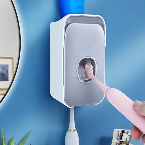 Boao 2 in 1 Automatischer Zahnpasta Spender Zahnbürsten Halter Multifunktionaler Wand Zahnpasta Quetscher für Familien Waschraum Badezimmer (Grau) von Boao