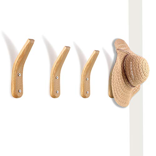 Boao 4 Stück Holz Kleiderhaken Wandhalterung Naturholz Wand Aufhänger Einfache Moderne V Form Wandhalterung Aufbewahrung Kleider Ablage zum Aufhängen von Mantel Hüte Taschen Handtücher (Wood Color) von Boao