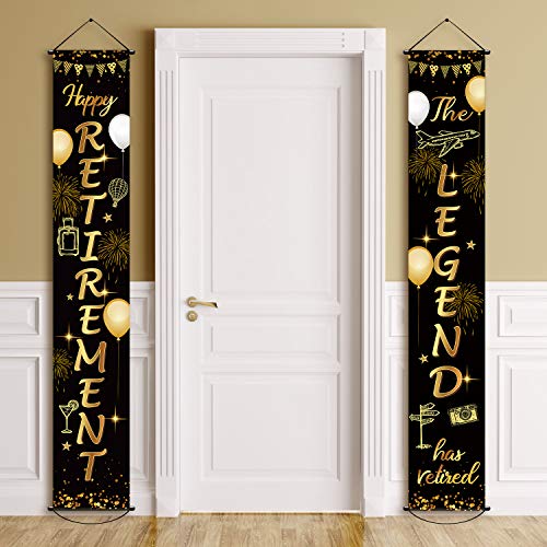 Ruhestand Veranda Schild Tür Hängendes Banner, Schwarz und Gold Happy Retirement Banner The Legend Has Retired Stoff Türschild Hintergrund für Ruhestand Party Dekoration Zubehör, 71 x 12 Zoll von Boao