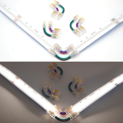 RGB/RGBIC/RGBW COB-LED-Streifen-Verbinder,3-Pin/4-Pin/5-Pin 10 Stück Streifen zu Streifen/Draht Verbinder für 10mm/12mm RGBIC/RGBW COB LED (5P-12mm-RGBW, L-90°-Steckverbinder - Leiste auf Leiste) von Boarda