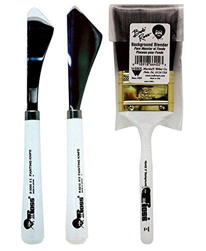 Bob Ross Malerbedarf Messerset mit Hintergrund-Mixer-Pinsel-Set aus Edelstahl mit Holzgriff für Malerei von Bob Ross