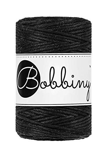Bobbiny Baumwollkordeln 1,5mm Schwarz (Farbe Black 100 Meter) Baumwollgarn für DIY Makramee Schmuck Knüpfen, Flechten von Bobbiny