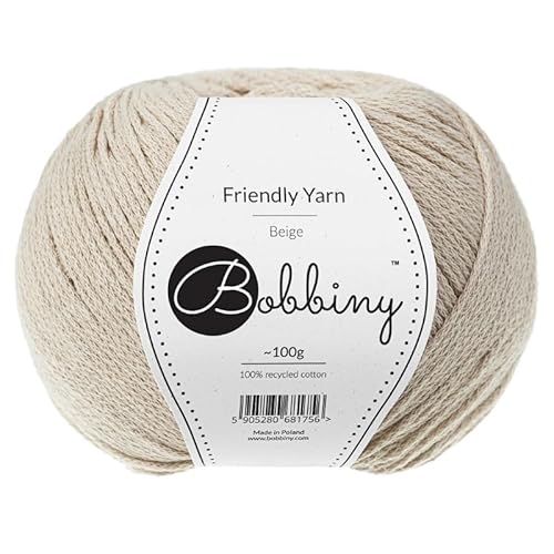 Bobbiny Freundliches Garn 100% recycelte Baumwolle zum Stricken Amigurumi Makramee Häkeln ∼200 m (Beige) von Bobbiny