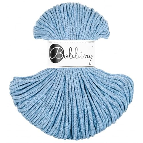 Bobbiny Geflochtene Makramee-Schnur, 3 mm, 100 % recycelte Baumwolle, 100 m, Blau von Bobbiny