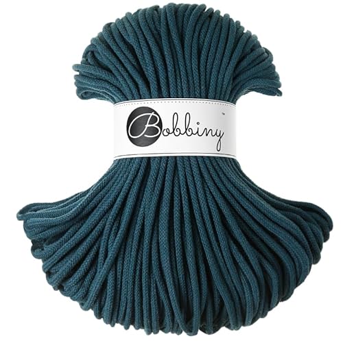 Bobbiny Geflochtene Makramee-Schnur, 5 mm, 100 % recycelte Baumwolle, Pfauenblau, 50 m von Bobbiny