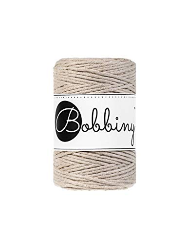 Bobbiny Oeko-Tex Premium Makramee Garn aus ökologischer Baumwolle 1,5 mm x 100 m (Beige) von Bobbiny
