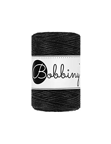 Bobbiny Oeko-Tex Premium Makramee Garn aus ökologischer Baumwolle 1,5 mm x 100 m (Black) von Bobbiny