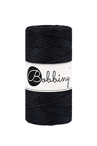 Bobbiny Oeko-Tex Premium Makramee Garn aus ökologischer Baumwolle in Black 3 mm x 100 m von Bobbiny