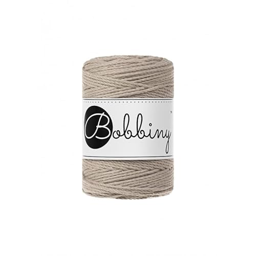 Bobbiny Premium Makramee Garn aus 100% recycelter Baumwolle 1,5 mm 3-Fach gedreht 100 m (Beige) von Bobbiny