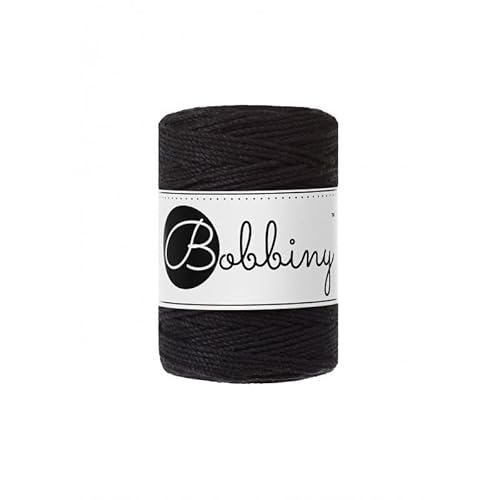 Bobbiny Premium Makramee Garn aus 100% recycelter Baumwolle 1,5 mm 3-Fach gedreht 100 m (Black) von Bobbiny