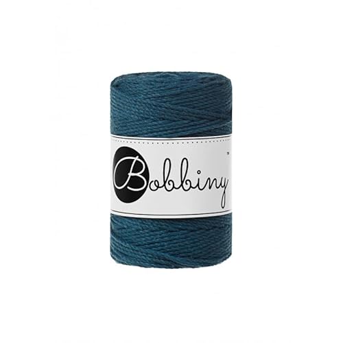 Bobbiny Premium Makramee Garn aus 100% recycelter Baumwolle 1,5 mm 3-Fach gedreht 100 m (Peacock Blue) von Bobbiny