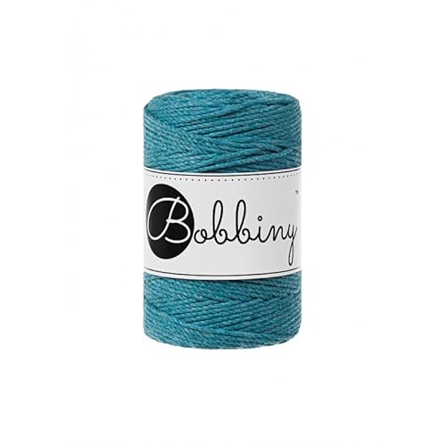 Bobbiny Premium Makramee Garn aus 100% recycelter Baumwolle 1,5 mm 3-Fach gedreht 100 m (Teal) von Bobbiny