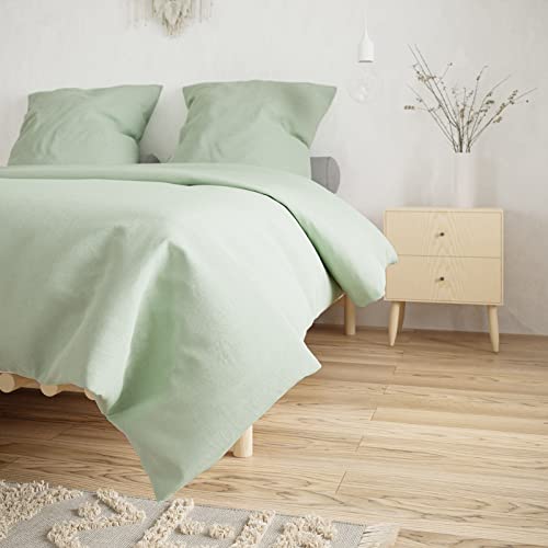 Bobby's Bedware Bettwäsche Baumwolle Made in Green | Bettdecken + Kopfkissenbezug aus 100% Renforcé Baumwolle einfarbig in Altrosa, Grau & Grün (155 x 220 cm | 80 x 80 cm, Pastell-Grün) von Bobby's Bedware