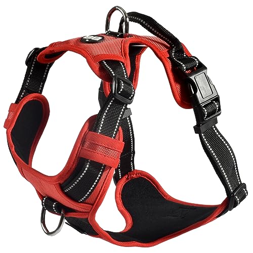 Bobby Rando Walk – Hundegeschirr, Hundegeschirr für mittelgroße, kleine und große Hunde aus Nylon, sicher, bequem, reflektierend, verstellbar, Rot, XL/53–82 x 2,5 cm von Bobby