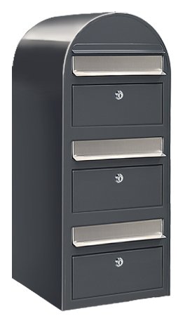 Bobi Trio Briefkasten RAL 7016 grau, Klappe aus Edelstahl Wandbriefkasten von Bobi