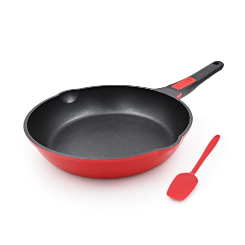 Bobikuke Antihaft-Pfanne 24cm, Bratpfanne mit Abnehmbarem Griff Antihaftbeschichtung Wokpfanne für alle Herdarten (Röt-Schwarz) von Bobikuke
