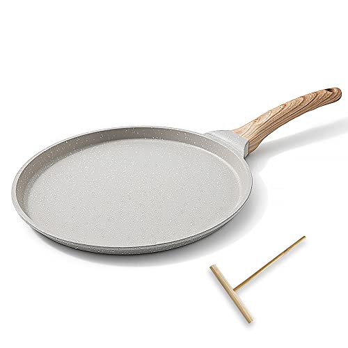 Bobikuke Crepe Pfanne 25 cm - Palatschinken Pfanne mit Teigverteiler - Antihaftbeschichtung - Induktion - Weiß von Bobikuke