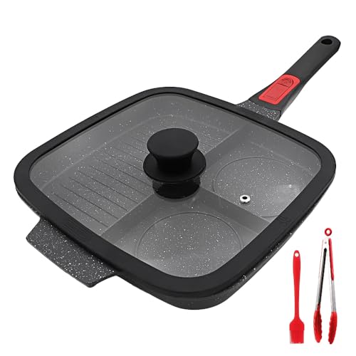 Bobikuke Multi Grillpfanne mit Deckel und Abnehmbarer Griff, Steakpfanne Induktion 3 in 1 - Schwarz von Bobikuke