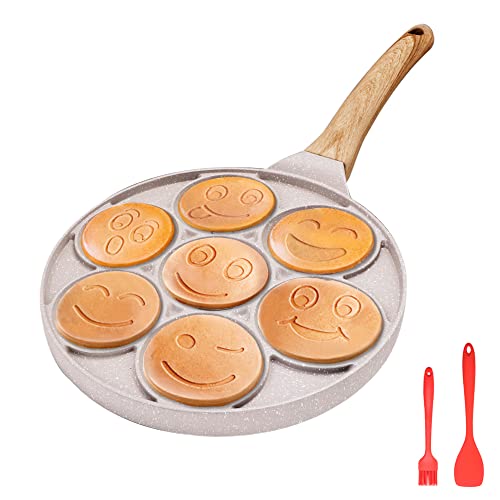 Bobikuke Pancake Pfanne Induktion, Antihaft Pancake Maker 7 Löcher mit Smiley-Gesichtern Spiegelei-Pfanne, zum Kinderfrühstück, 26 cm - Weiß von Bobikuke