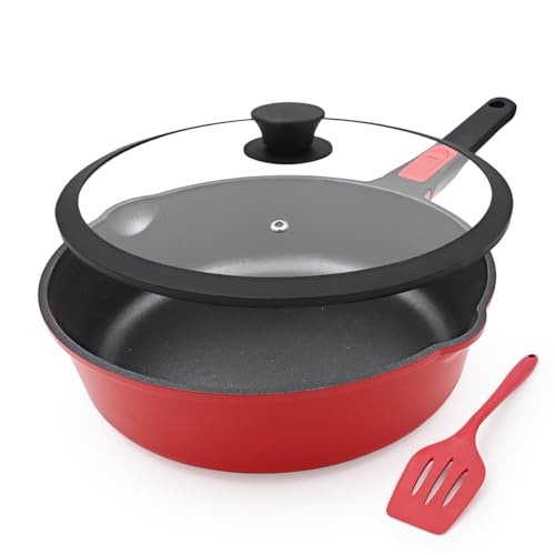 Bobikuke Pfanne 28cm mit Deckel, Aluminium Bratpfanne Hoher Rand mit Abnehmbarer Griff, für alle Herde|Anti-Kratzer|Antihaft Bobikuke Pfanne 28cm mit Deckel, Aluminium Bratpfanne Hoher Rand mit Abnehmbarer Griff, für alle Herde|Anti-Kratzer|Antihaft von Bobikuke