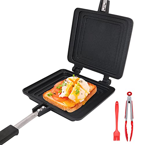 Bobikuke Pfanne Doppelseitig, Toastpfanne mit Hitzebeständigem Griff Antihaftbeschichtete Tortillas Bratpfanne Camping Toaster Sandwich Maker für Frühstück Camping Outdoor von Bobikuke