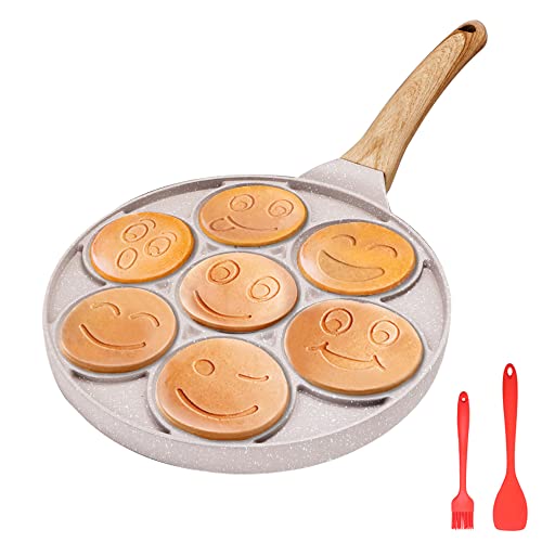 Bobikuke Smiley Pancake Pfanne, Antihaft Pancake Maker 7 Löcher Spiegelei-Pfanne für Kinder, 26 cm (Weiß) von Bobikuke