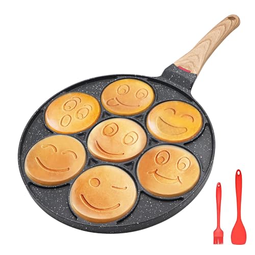 Bobikuke Smiley Pancake Pfanne, Antihaft Pancake Maker 7 Löcher Spiegelei-Pfanne für Kinder, 26 cm (Schwarz) von Bobikuke