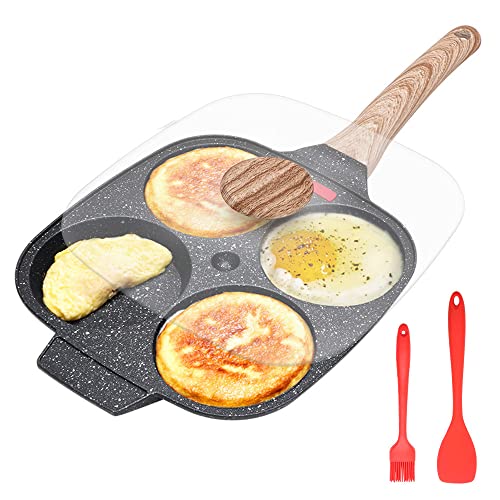 Bobikuke Spiegeleipfanne, Pancake Pfanne mit Deckel 4 Loch Augenpfanne Antihaft-Aluminium Pfanne für Frühstück, für Induktion & Gasherd von Bobikuke