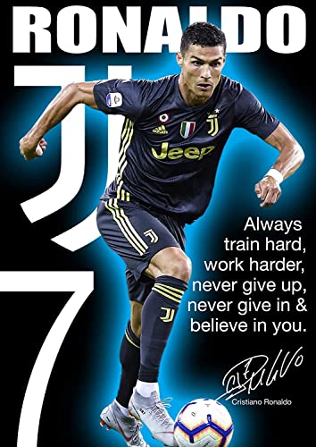 Cristiano Ronaldo # 84 – motivierendes Zitat – signiert (Kopie) A4 Poster – Weltspieler des Jahres – Fußball – Real Madrid Logo Hintergrund – A4 Poster – Druck – Bild von Boblet Posters