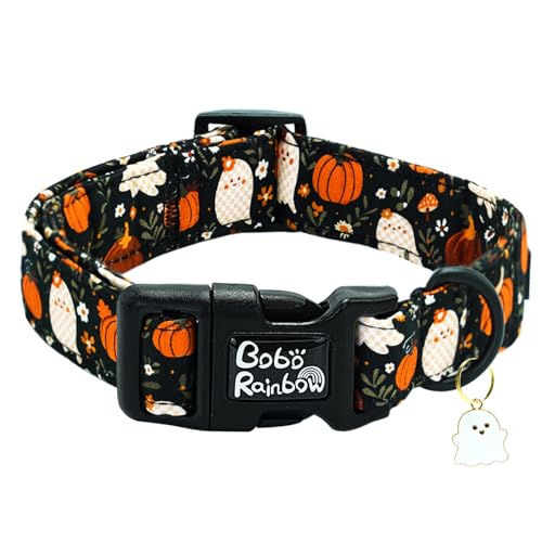 Bobo Rainbow Halloween-Hundehalsband, Geisterdruck, leicht, Schnellverschluss-Schnalle, Haustierhalsband, Herbst, Kürbis, verstellbar, niedlich, weich, Urlaub, bequem, Baumwolle, Welpenhalsband Bobo Rainbow Halloween-Hundehalsband, Geisterdruck, leicht, Schnellverschluss-Schnalle, Haustierhalsband, Herbst, Kürbis, verstellbar, niedlich, weich, Urlaub, bequem, Baumwolle, Welpenhalsband von Bobo Rainbow