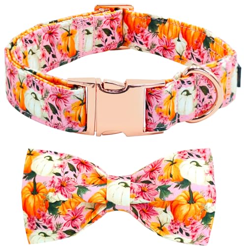 Bobo Rainbow Hundehalsband für den Herbst, rosa Blume, Kürbis, verstellbar, niedlich, Baumwolle, weiche Halsbänder mit Fliege, Metallschnalle, Urlaub, Welpenhalsband, Geschenk für mittelgroße Hunde Bobo Rainbow Hundehalsband für den Herbst, rosa Blume, Kürbis, verstellbar, niedlich, Baumwolle, weiche Halsbänder mit Fliege, Metallschnalle, Urlaub, Welpenhalsband, Geschenk für mittelgroße Hunde von Bobo Rainbow