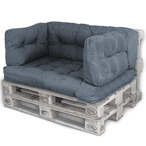 Bobo LACESTONE Palettenkissen Palettenauflagen Sitzkissen Rückenlehne Kissen Palette Polster Sofa Couch (Set Sitzfläche + Rückenteil + 2X Seitenteil, Dunkelgrau) von BOBO