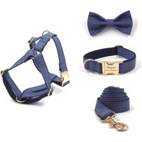 Denim Hundegeschirr Und Leine Set, Personalisiertes Geschirr Mit Namenshalsband Fliege, Designer No Pull Geschirr, Luxus Set von Bobocollar