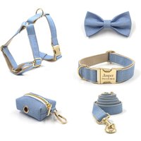 Denim Step in Hundegeschirr Und Leine Set, Personalisiertes Geschirr Mit Namenshalsband Fliege, Designer No Pull Geschirr, Luxus Set von Bobocollar