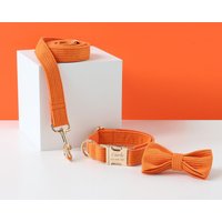 Orange Personalisierte Hundehalsband Set, Cord Für Mädchen Hündin, Hochzeit Hundehalsband, Welpe Und Leinenschleife, Kostenloser Versand von Bobocollar