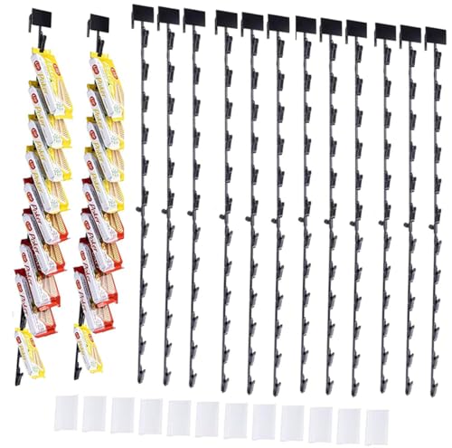 12 Stück Merchandising hängende Streifen mit Haken, 79 cm Chip Rack mit Etikettenkopf und 144 Clips,Chip-Halter, hängende Display-Streifen für den Einzelhandel,Abnehmbar und tragbar,Schwarz von Boboeitody