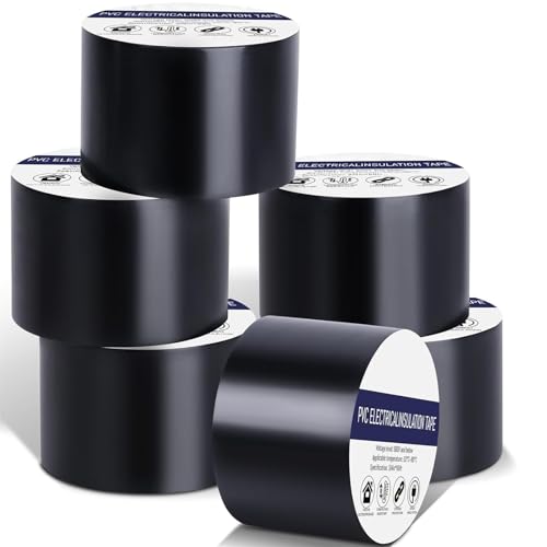Boboeitody IsolierbandSchwarz 6 Rollen, 50 mm x 20m Elektro-Isolierband Selbstklebendes Selbstklebendes, wasserdicht PVC Isolierband für Isolieren, Reparieren, Bündeln von Kabeln Schwer Entflammbar von Boboeitody