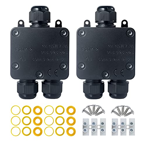 Boboleo 3 Wege Wasserdichte Abzweigdose, Ip68 Elektrische Anschlussdose Für Kabel mit 5-15 mm Durchmesser, aus Polykarbonat, Schwarz (2 Pack) von Boboleo