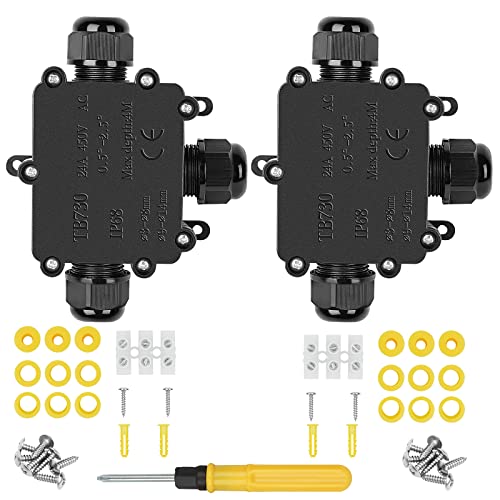 IP68 Wasserdichte Abzweigdose,3 Wege Verteilerdose Außen,Kabelverbinder Aussen,Unterirdische Verbindungsdose Elektrischer Außenverteilerdose für Kabeldurchmesser Ø4mm-15mm,Schwarz von Boboleo
