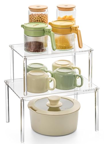 Clear Gewürzregal, Küchen-Organizer, montierter Küchenschrank Organizer, 2er Set Stapelbare Gewürz Organizer, Kücheneckregal, Mini Regal für Arbeitsplatte Küche, Speisekammer, Schminktisch Organizer von Bobomoment