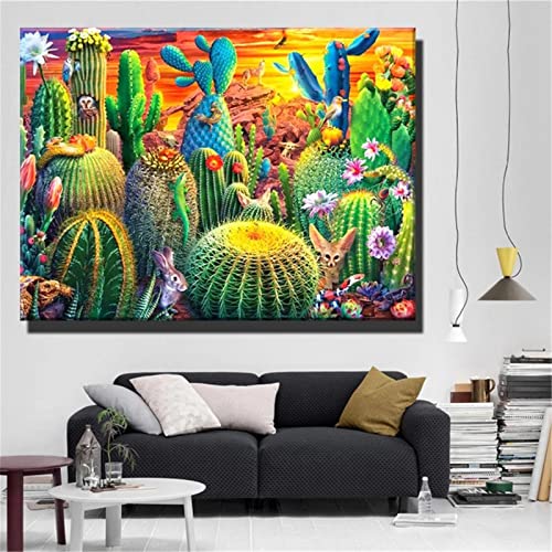 Diamond Painting,Kaktus Blume 5D DIY Diamant Painting Bilder Diamant Malerei Set Full Drill Kristall Strass Stickerei Kreuzstich Leinwand Mosaik Handwerk Heimwand Dekor Round Drill,40x50cm von Bocen